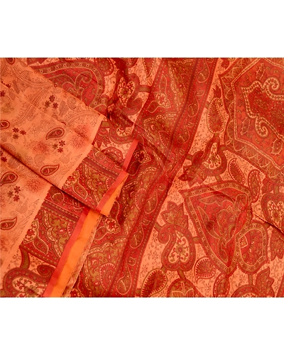 Sanskriti Vintage Peach Indian Sarees Printed Pure Silk Sari Soft Craft Fabric, PR-59370-Peach-Printed Floral Design-Pure Silk-1