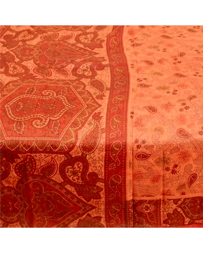 Sanskriti Vintage Peach Indian Sarees Printed Pure Silk Sari Soft Craft Fabric, PR-59370-Peach-Printed Floral Design-Pure Silk-3