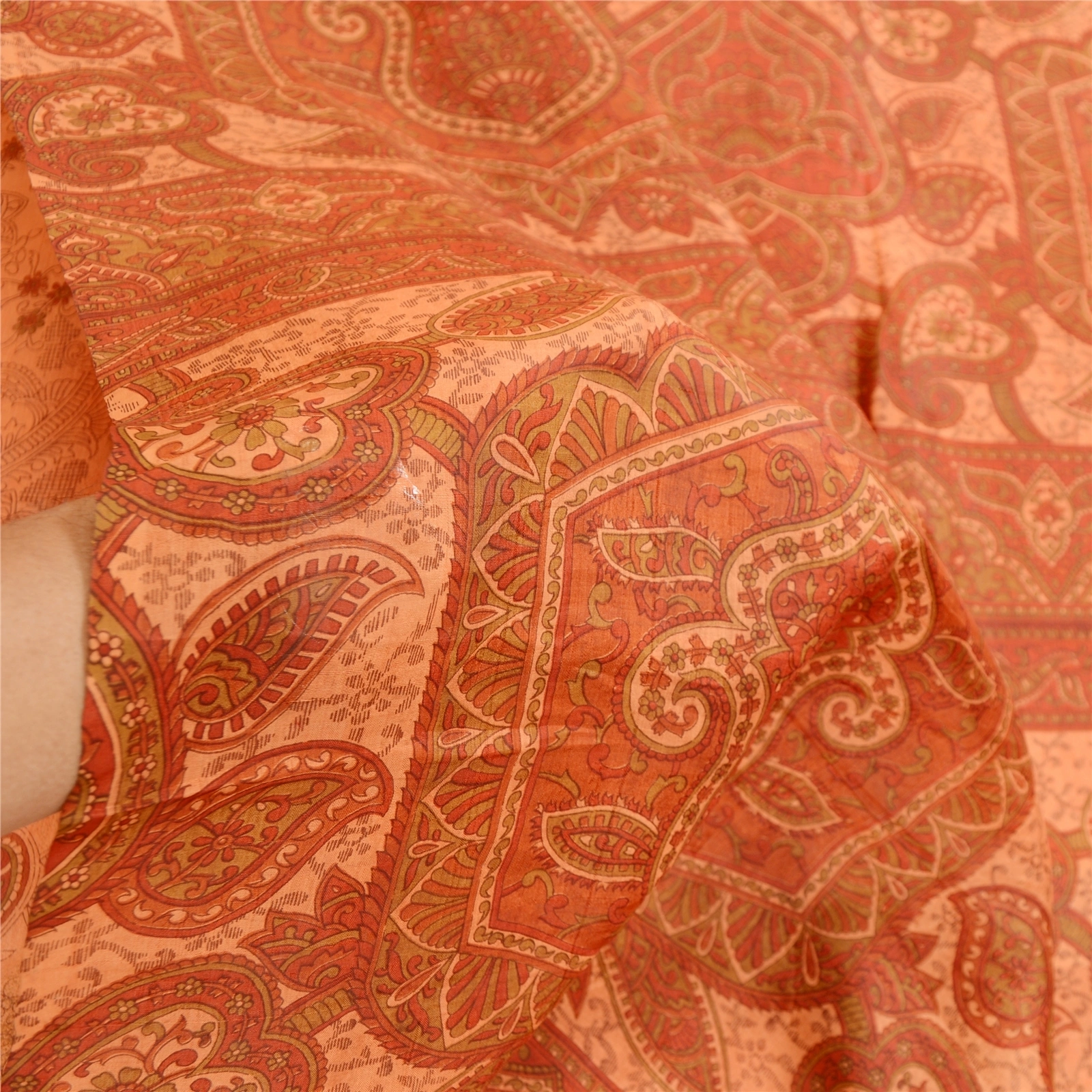 Sanskriti Vintage Peach Indian Sarees Printed Pure Silk Sari Soft Craft Fabric, PR-59370-Peach-Printed Floral Design-Pure Silk-5