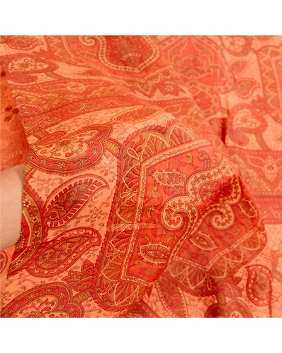 Sanskriti Vintage Peach Indian Sarees Printed Pure Silk Sari Soft Craft Fabric, PR-59370-Peach-Printed Floral Design-Pure Silk-5