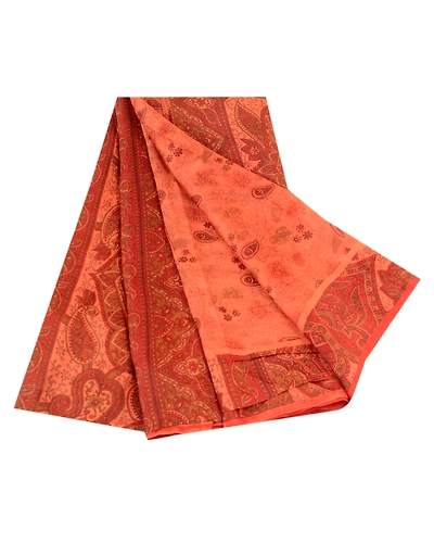 Sanskriti Vintage Peach Indian Sarees Printed Pure Silk Sari Soft Craft Fabric, PR-59370-Peach-Printed Floral Design-Pure Silk-6