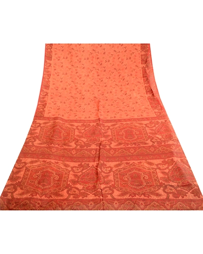 Sanskriti Vintage Peach Indian Sarees Printed Pure Silk Sari Soft Craft Fabric, PR-59370-Peach-Printed Floral Design-Pure Silk-7