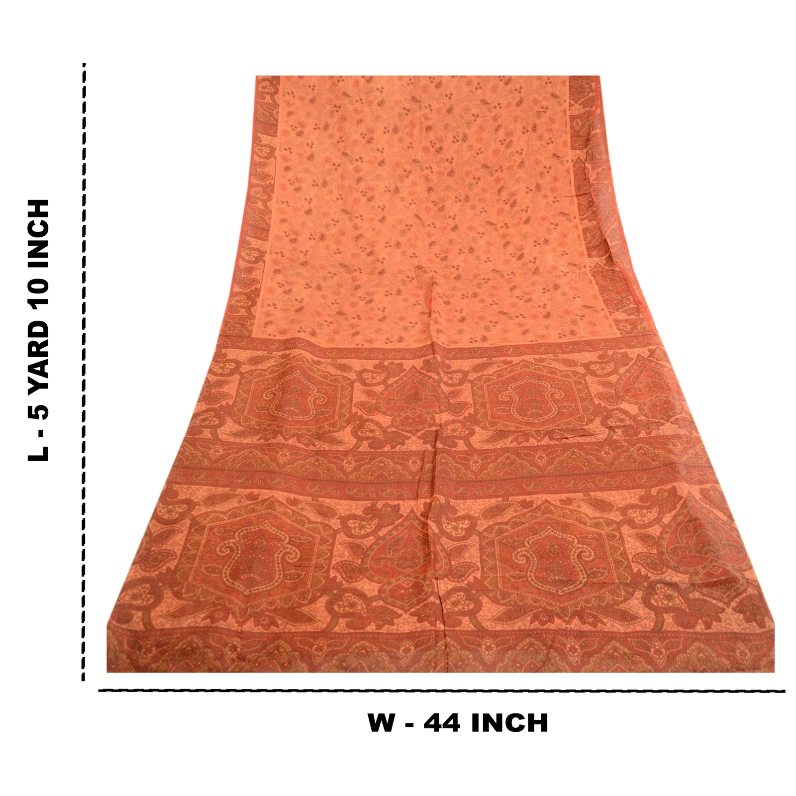 Sanskriti Vintage Peach Indian Sarees Printed Pure Silk Sari Soft Craft Fabric, PR-59370-Peach-Printed Floral Design-Pure Silk-8