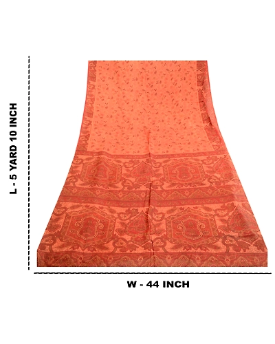 Sanskriti Vintage Peach Indian Sarees Printed Pure Silk Sari Soft Craft Fabric, PR-59370-Peach-Printed Floral Design-Pure Silk-8