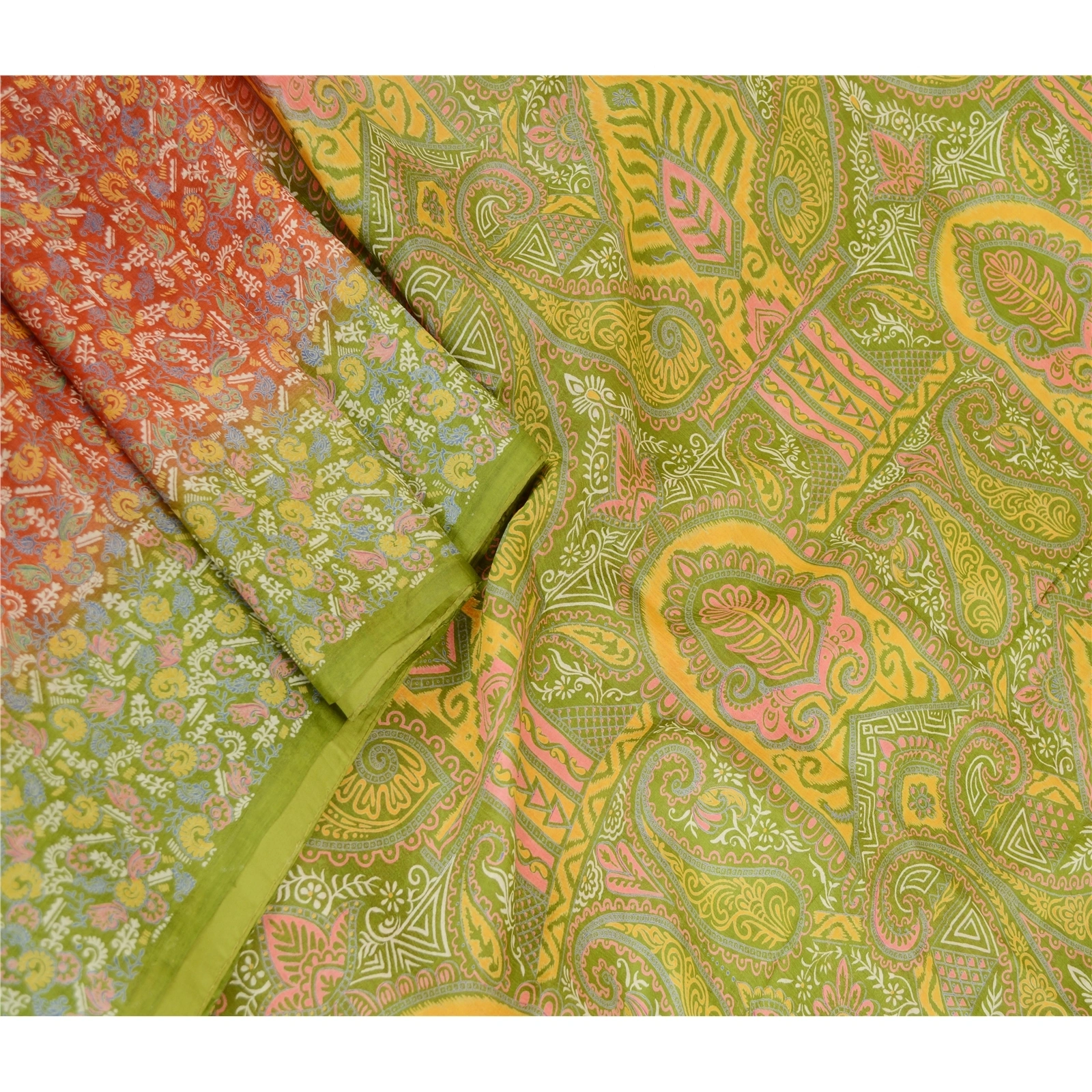 Sanskriti Vintage Orange Indian Sarees Printed Pure Silk Sari Soft Craft Fabric, PR-59375-Orange-Printed Floral Design-Pure Silk-1