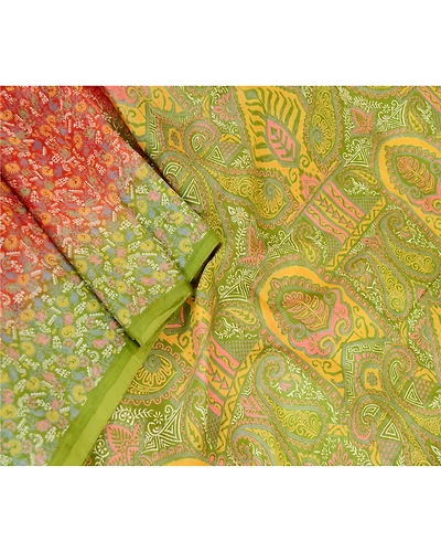 Sanskriti Vintage Orange Indian Sarees Printed Pure Silk Sari Soft Craft Fabric, PR-59375-Orange-Printed Floral Design-Pure Silk-1