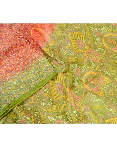 Sanskriti Vintage Orange Indian Sarees Printed Pure Silk Sari Soft Craft Fabric, PR-59375-Orange-Printed Floral Design-Pure Silk-2