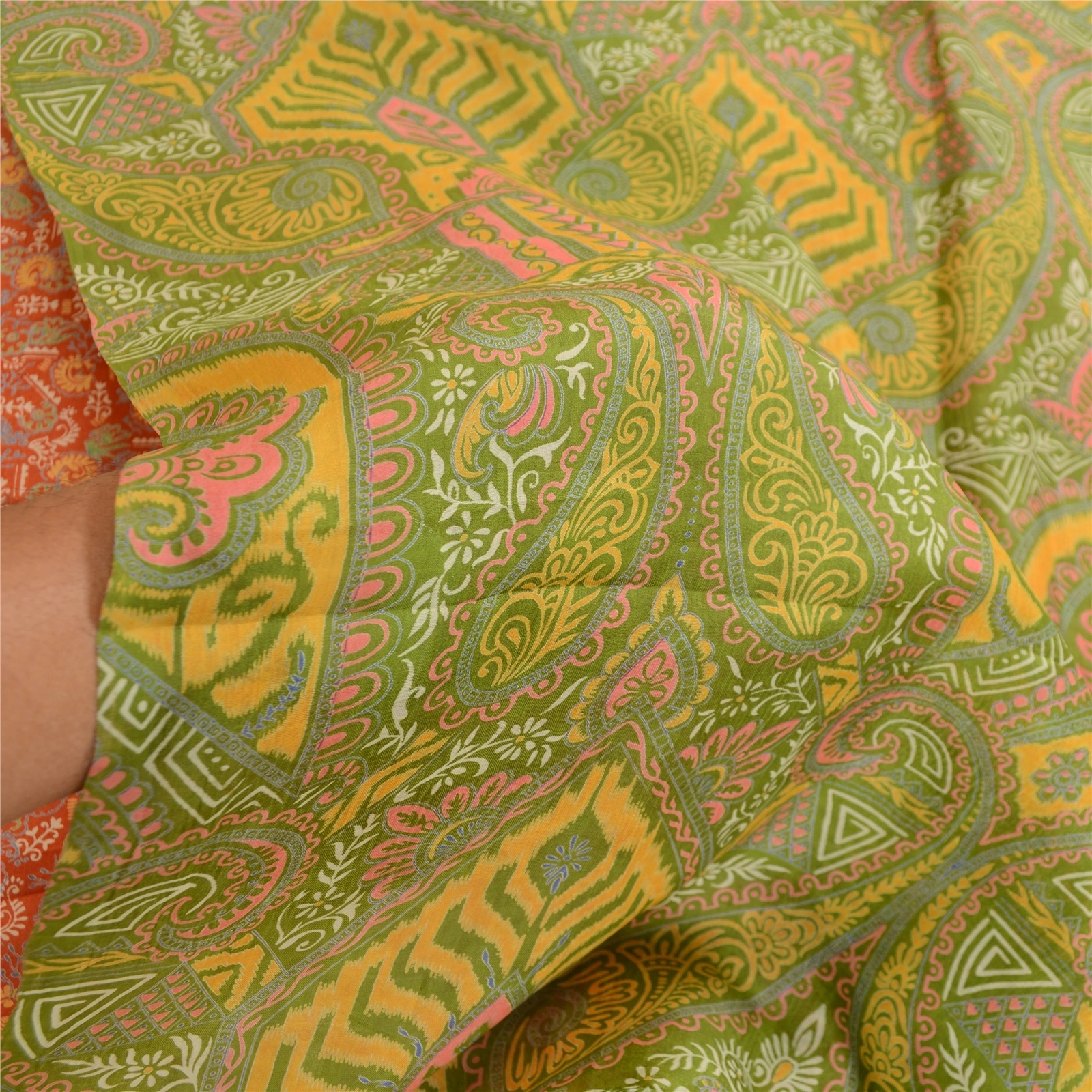 Sanskriti Vintage Orange Indian Sarees Printed Pure Silk Sari Soft Craft Fabric, PR-59375-Orange-Printed Floral Design-Pure Silk-5