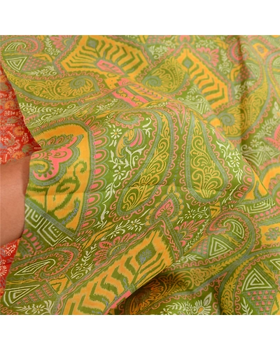 Sanskriti Vintage Orange Indian Sarees Printed Pure Silk Sari Soft Craft Fabric, PR-59375-Orange-Printed Floral Design-Pure Silk-5