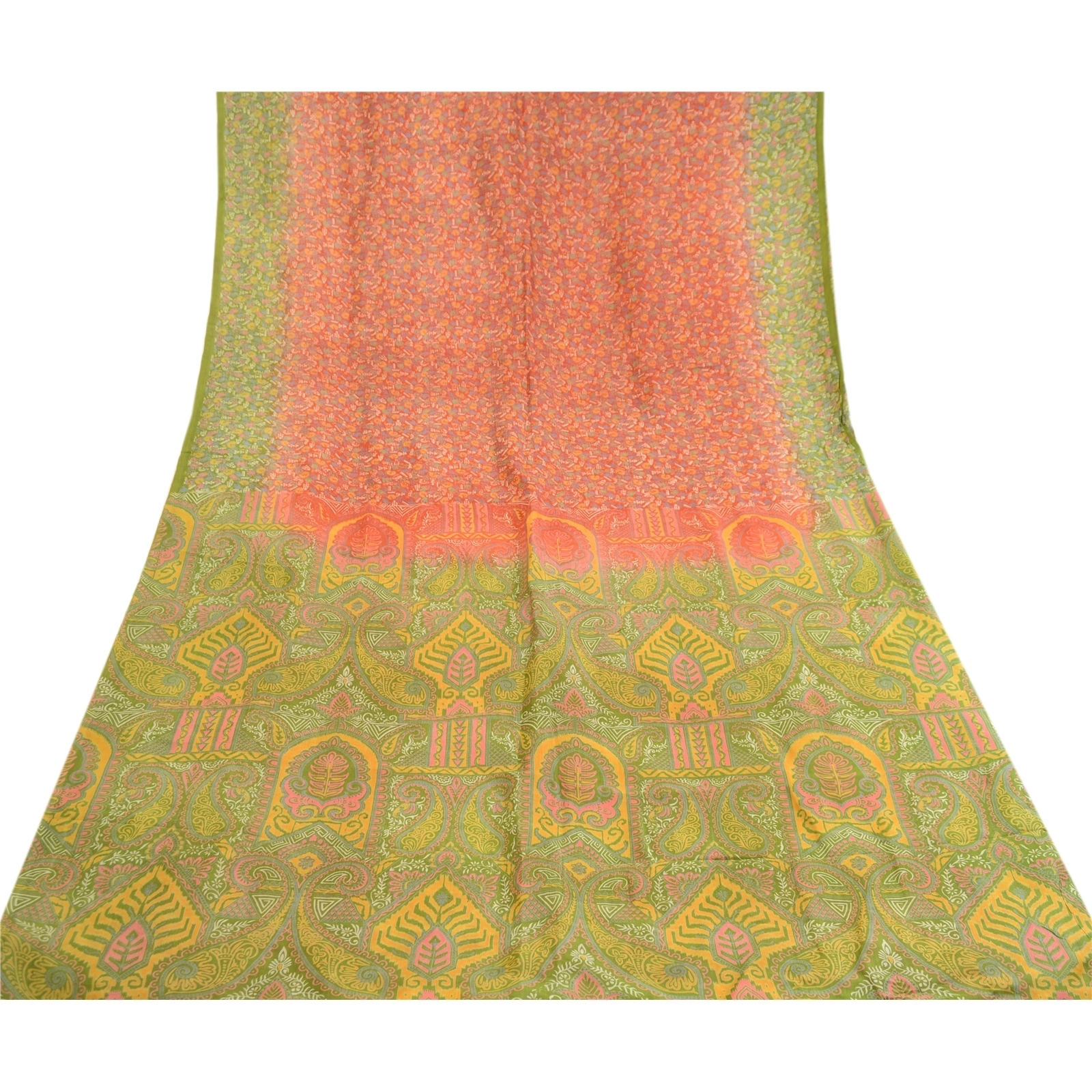 Sanskriti Vintage Orange Indian Sarees Printed Pure Silk Sari Soft Craft Fabric, PR-59375-Orange-Printed Floral Design-Pure Silk-7