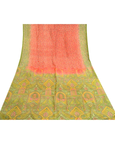 Sanskriti Vintage Orange Indian Sarees Printed Pure Silk Sari Soft Craft Fabric, PR-59375-Orange-Printed Floral Design-Pure Silk-7