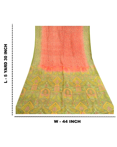Sanskriti Vintage Orange Indian Sarees Printed Pure Silk Sari Soft Craft Fabric, PR-59375-Orange-Printed Floral Design-Pure Silk-8