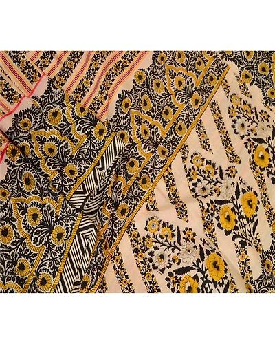 Sanskriti Vintage Black Sarees 100% Pure Silk Printed Sari 5Yd Soft Craft Fabric, PR-59392-Black-Printed Floral Design-Pure Silk-1
