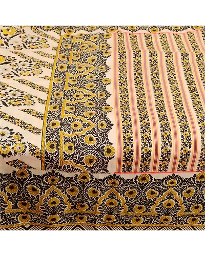 Sanskriti Vintage Black Sarees 100% Pure Silk Printed Sari 5Yd Soft Craft Fabric, PR-59392-Black-Printed Floral Design-Pure Silk-3
