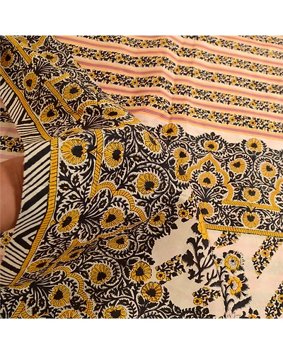 Sanskriti Vintage Black Sarees 100% Pure Silk Printed Sari 5Yd Soft Craft Fabric, PR-59392-Black-Printed Floral Design-Pure Silk-5
