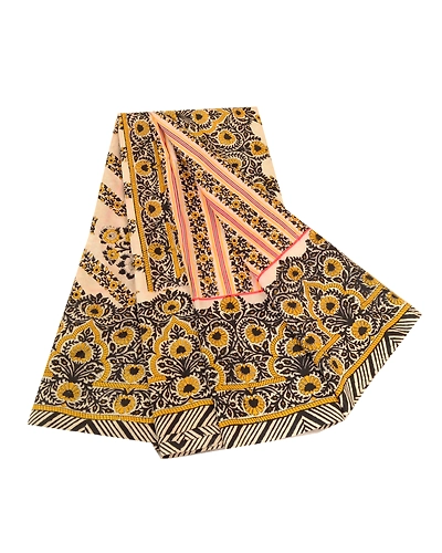 Sanskriti Vintage Black Sarees 100% Pure Silk Printed Sari 5Yd Soft Craft Fabric, PR-59392-Black-Printed Floral Design-Pure Silk-6
