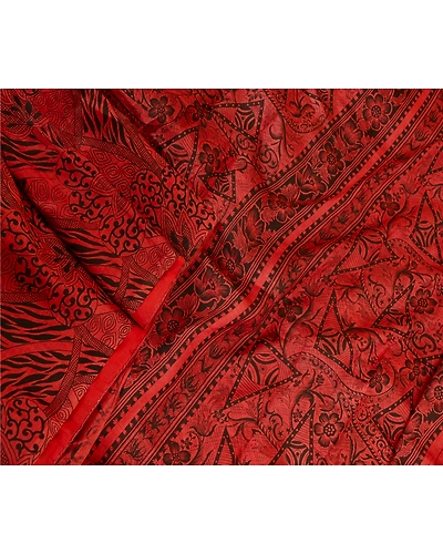 Sanskriti Vintage Dusty Red Sarees Pure Silk Printed Sari Soft 5Yd Craft Fabric, PR-59397-Dusty Red-Printed Floral Design-Pure Silk-1