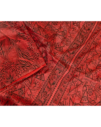 Sanskriti Vintage Dusty Red Sarees Pure Silk Printed Sari Soft 5Yd Craft Fabric, PR-59397-Dusty Red-Printed Floral Design-Pure Silk-2