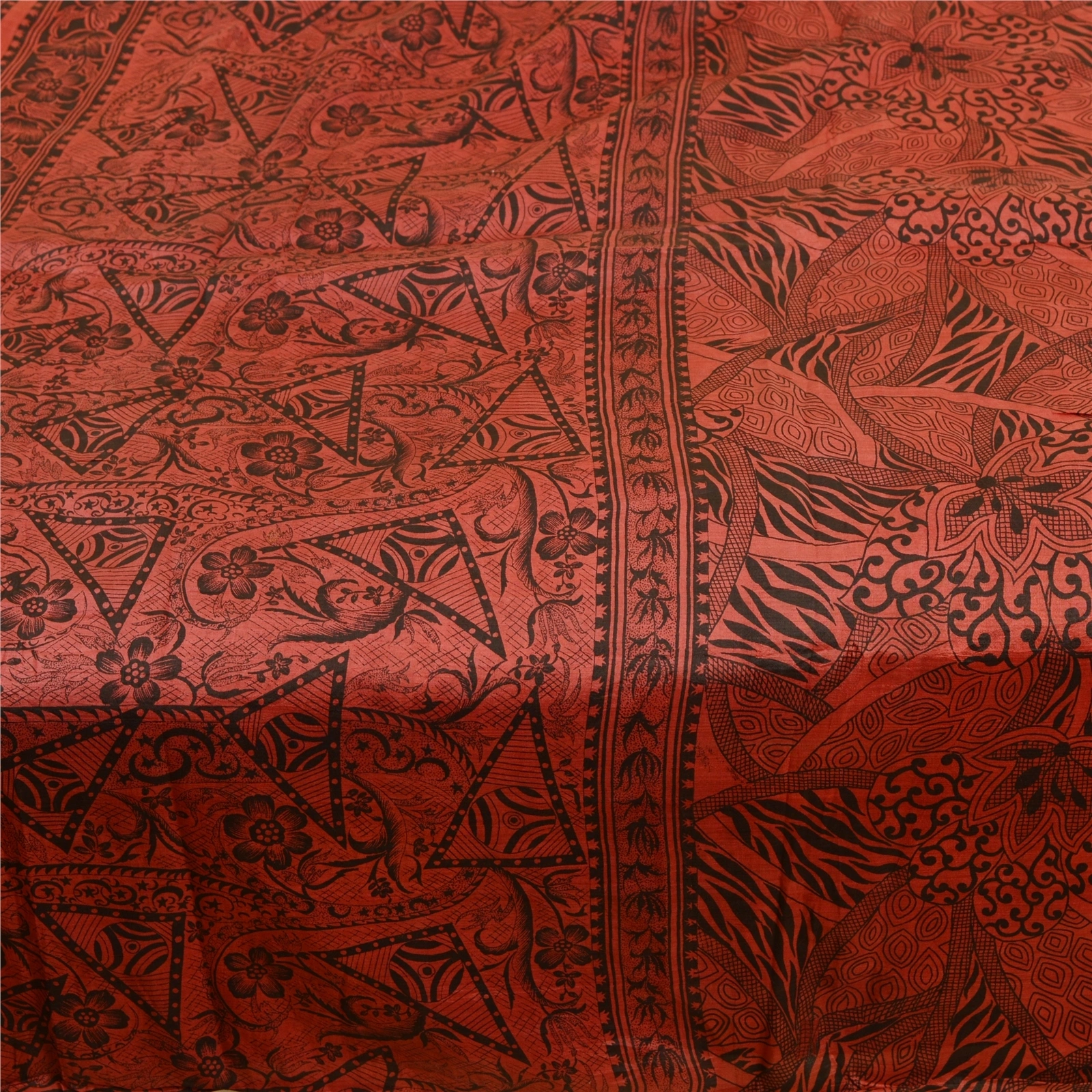 Sanskriti Vintage Dusty Red Sarees Pure Silk Printed Sari Soft 5Yd Craft Fabric, PR-59397-Dusty Red-Printed Floral Design-Pure Silk-3