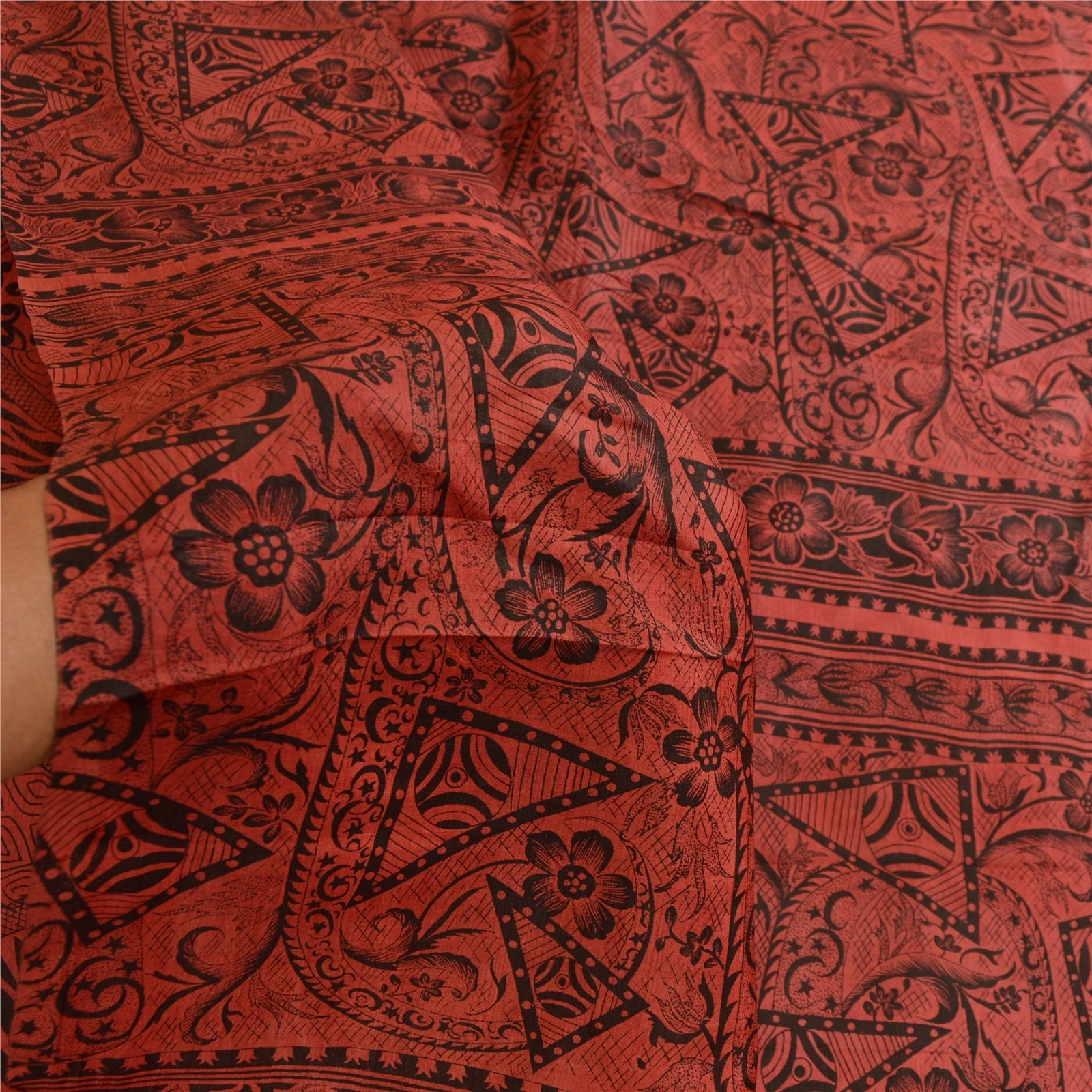 Sanskriti Vintage Dusty Red Sarees Pure Silk Printed Sari Soft 5Yd Craft Fabric, PR-59397-Dusty Red-Printed Floral Design-Pure Silk-5