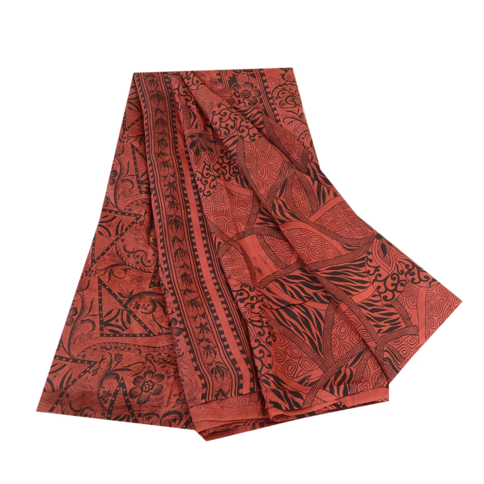 Sanskriti Vintage Dusty Red Sarees Pure Silk Printed Sari Soft 5Yd Craft Fabric, PR-59397-Dusty Red-Printed Floral Design-Pure Silk-6