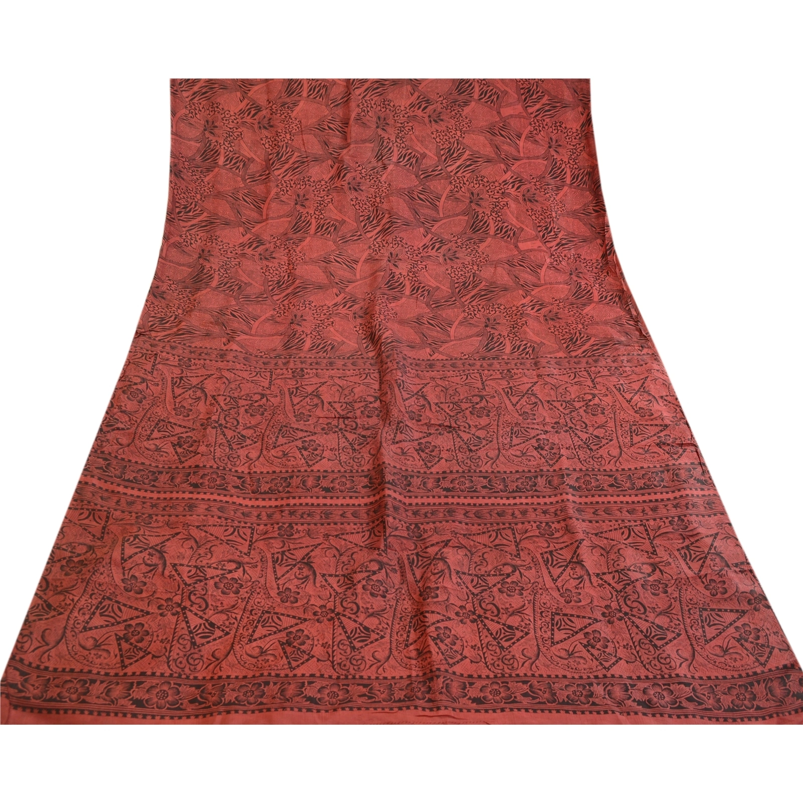 Sanskriti Vintage Dusty Red Sarees Pure Silk Printed Sari Soft 5Yd Craft Fabric, PR-59397-Dusty Red-Printed Floral Design-Pure Silk-7