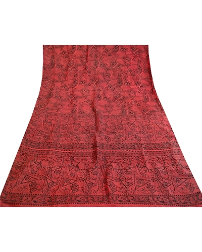 Sanskriti Vintage Dusty Red Sarees Pure Silk Printed Sari Soft 5Yd Craft Fabric, PR-59397-Dusty Red-Printed Floral Design-Pure Silk-7