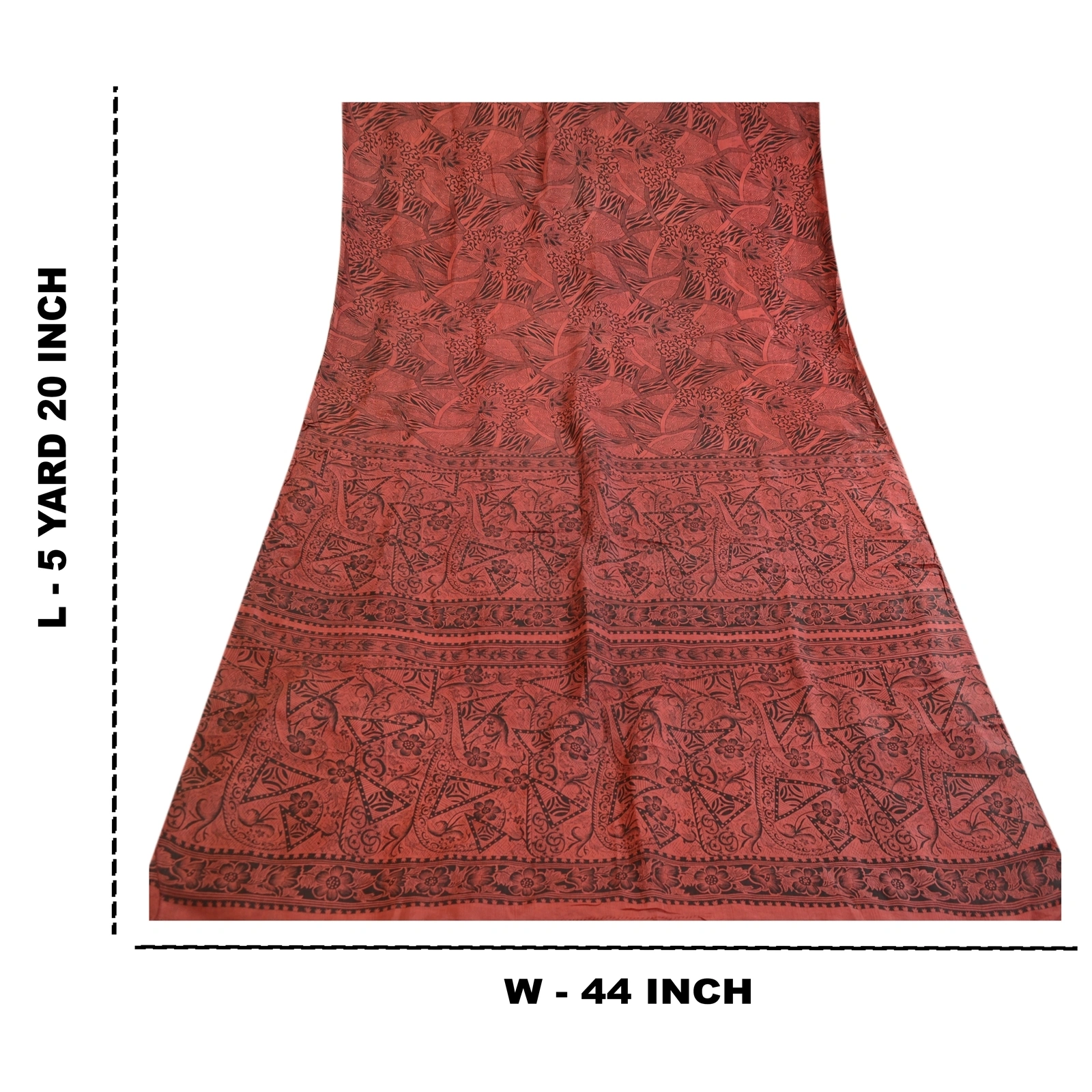 Sanskriti Vintage Dusty Red Sarees Pure Silk Printed Sari Soft 5Yd Craft Fabric, PR-59397-Dusty Red-Printed Floral Design-Pure Silk-8