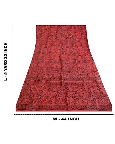 Sanskriti Vintage Dusty Red Sarees Pure Silk Printed Sari Soft 5Yd Craft Fabric, PR-59397-Dusty Red-Printed Floral Design-Pure Silk-8