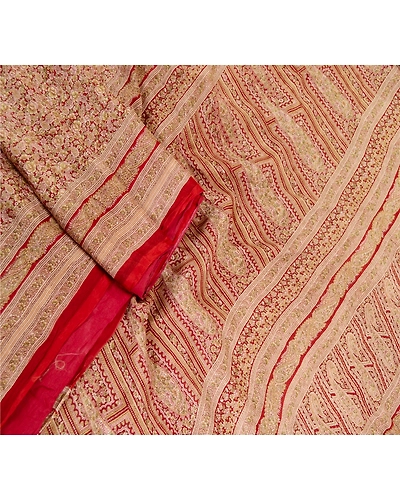 Sanskriti Vintage Red Sarees 100% Pure Silk Printed Sari Soft 5Yd Craft Fabric, PR-59417-Dark Red-Printed Floral Design-Pure Silk-1