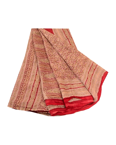 Sanskriti Vintage Red Sarees 100% Pure Silk Printed Sari Soft 5Yd Craft Fabric, PR-59417-Dark Red-Printed Floral Design-Pure Silk-6