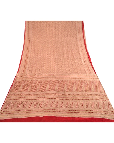 Sanskriti Vintage Red Sarees 100% Pure Silk Printed Sari Soft 5Yd Craft Fabric, PR-59417-Dark Red-Printed Floral Design-Pure Silk-7