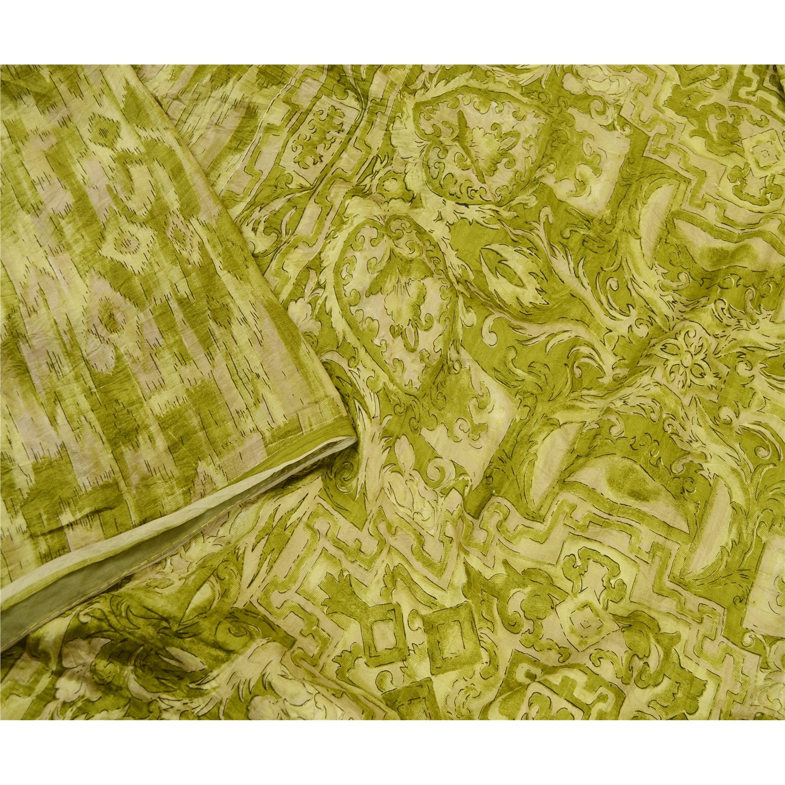 Sanskriti Vintage Green Sarees 100% Pure Silk Printed Sari Floral Craft Fabric, PR-59434-Green-Printed Floral Design-Pure Silk-2