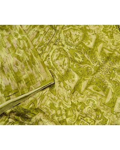 Sanskriti Vintage Green Sarees 100% Pure Silk Printed Sari Floral Craft Fabric, PR-59434-Green-Printed Floral Design-Pure Silk-2