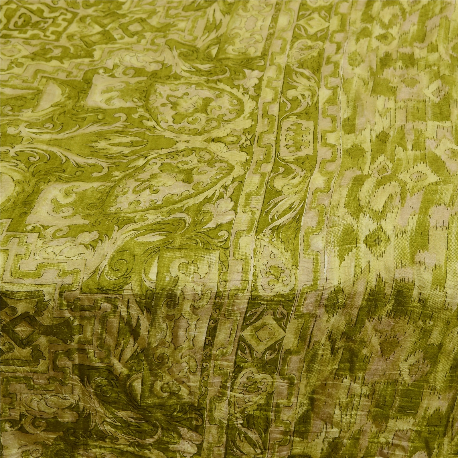 Sanskriti Vintage Green Sarees 100% Pure Silk Printed Sari Floral Craft Fabric, PR-59434-Green-Printed Floral Design-Pure Silk-3