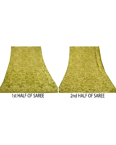 Sanskriti Vintage Green Sarees 100% Pure Silk Printed Sari Floral Craft Fabric, PR-59434-Green-Printed Floral Design-Pure Silk-4