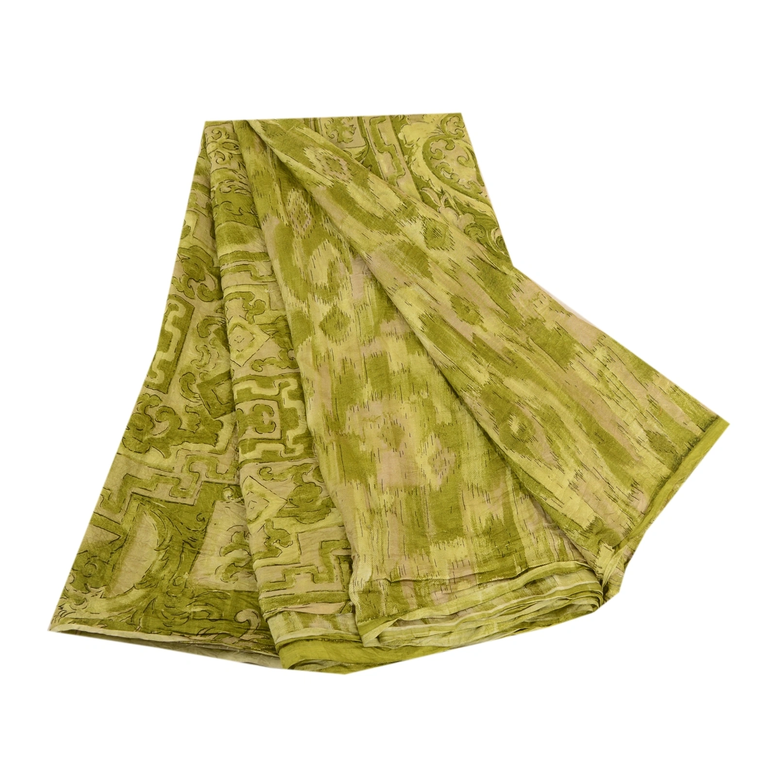 Sanskriti Vintage Green Sarees 100% Pure Silk Printed Sari Floral Craft Fabric, PR-59434-Green-Printed Floral Design-Pure Silk-6