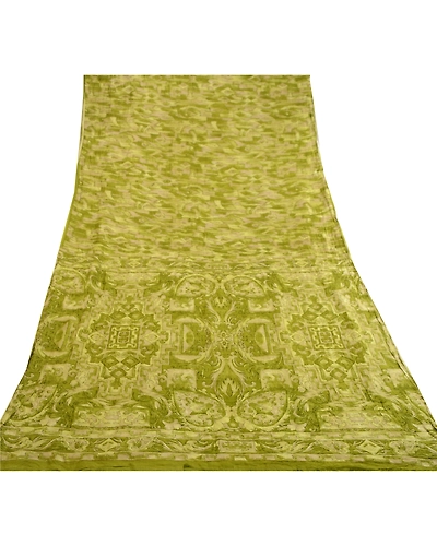 Sanskriti Vintage Green Sarees 100% Pure Silk Printed Sari Floral Craft Fabric, PR-59434-Green-Printed Floral Design-Pure Silk-7