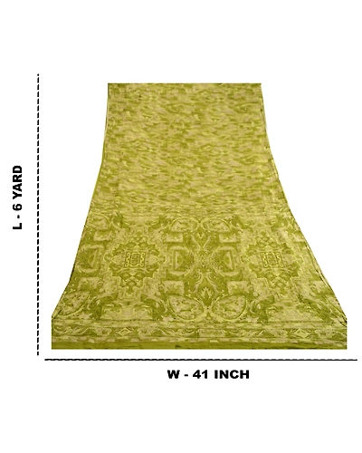 Sanskriti Vintage Green Sarees 100% Pure Silk Printed Sari Floral Craft Fabric, PR-59434-Green-Printed Floral Design-Pure Silk-8