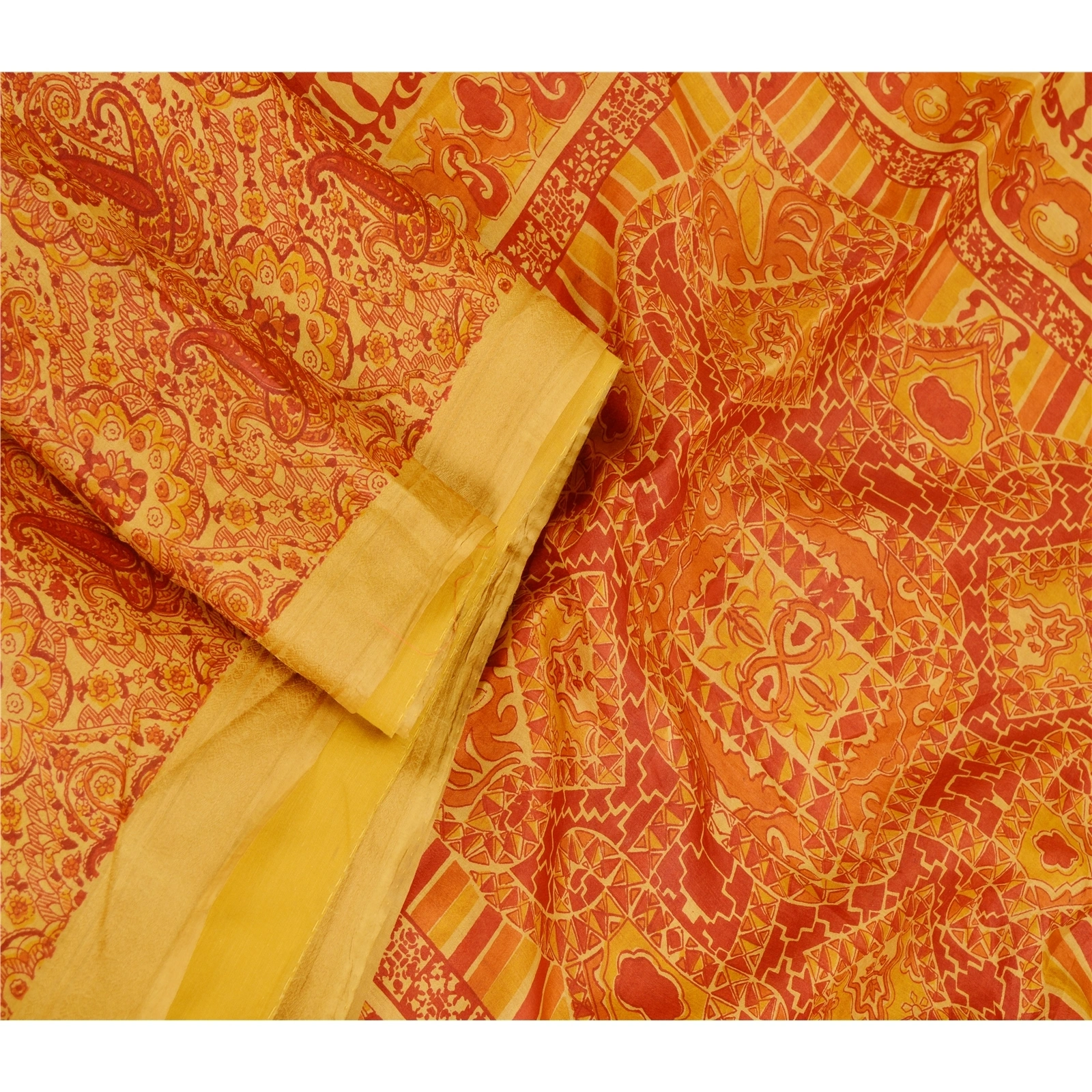 Sanskriti Vintage Red Sarees 100% Pure Silk Printed Sari Floral 5Yd Craft Fabric, PR-59440-Red-Printed Floral Design-Pure Silk-1