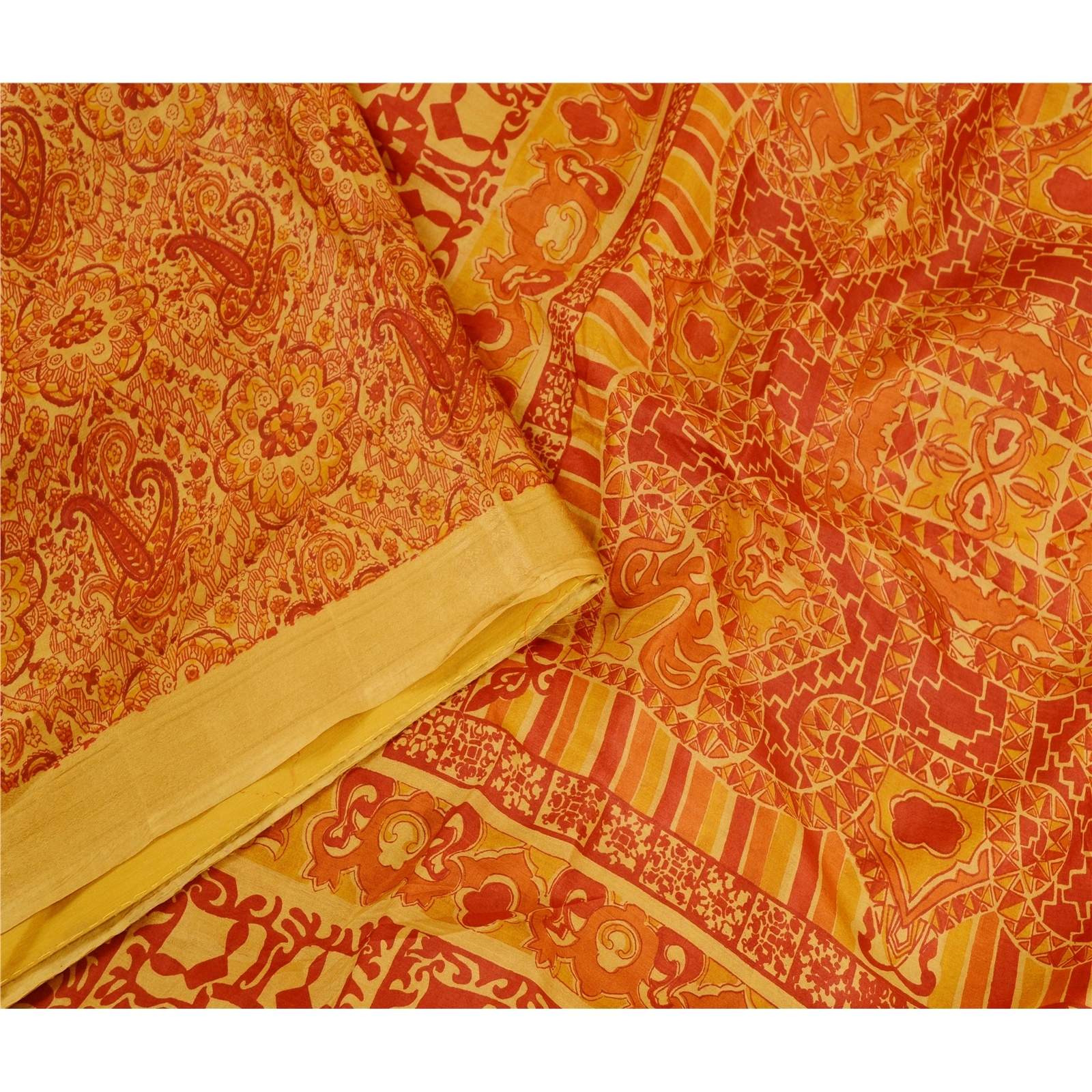 Sanskriti Vintage Red Sarees 100% Pure Silk Printed Sari Floral 5Yd Craft Fabric, PR-59440-Red-Printed Floral Design-Pure Silk-2