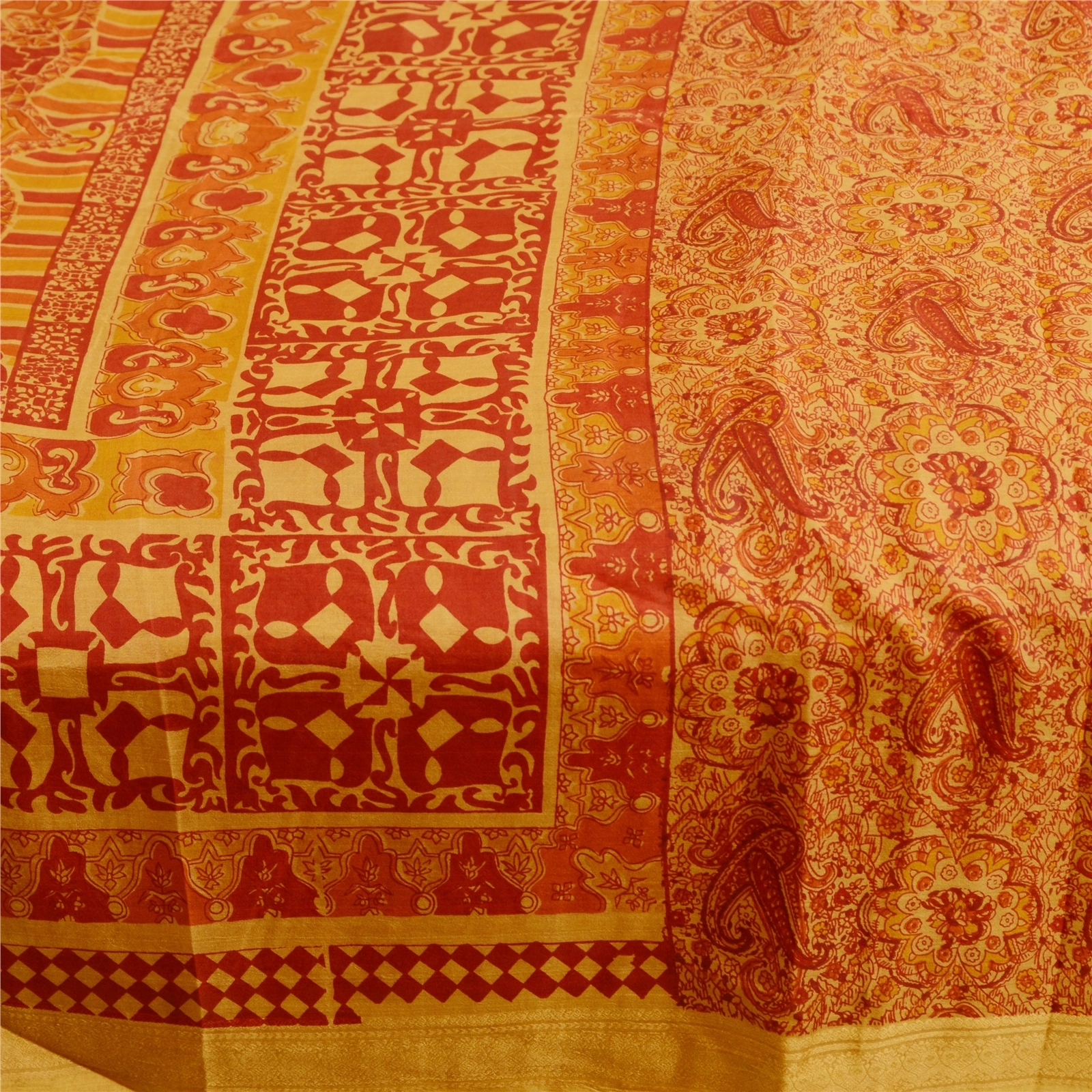 Sanskriti Vintage Red Sarees 100% Pure Silk Printed Sari Floral 5Yd Craft Fabric, PR-59440-Red-Printed Floral Design-Pure Silk-3