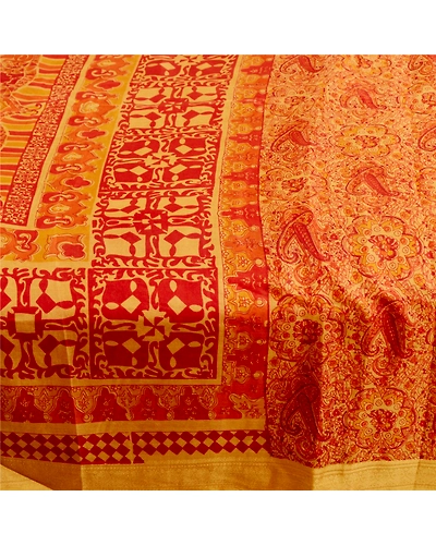 Sanskriti Vintage Red Sarees 100% Pure Silk Printed Sari Floral 5Yd Craft Fabric, PR-59440-Red-Printed Floral Design-Pure Silk-3
