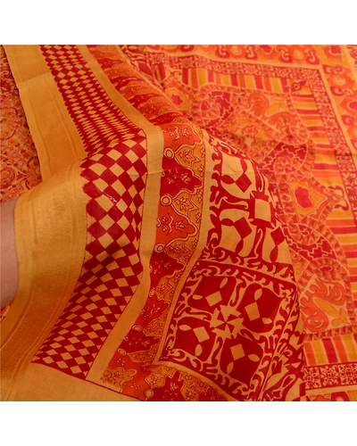 Sanskriti Vintage Red Sarees 100% Pure Silk Printed Sari Floral 5Yd Craft Fabric, PR-59440-Red-Printed Floral Design-Pure Silk-5
