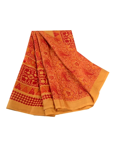 Sanskriti Vintage Red Sarees 100% Pure Silk Printed Sari Floral 5Yd Craft Fabric, PR-59440-Red-Printed Floral Design-Pure Silk-6