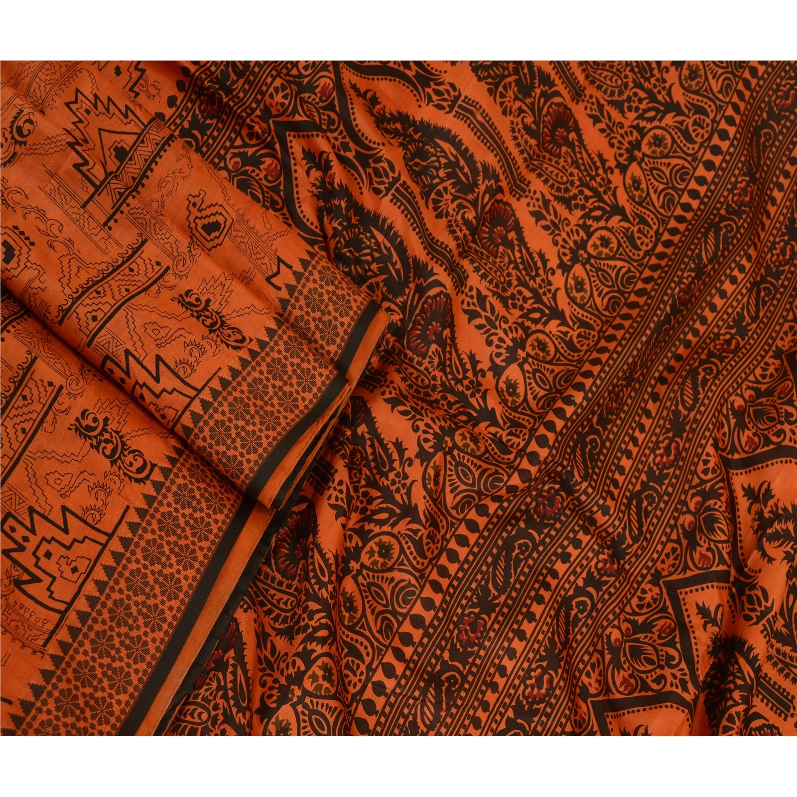 Sanskriti Vintage Orange Indian Printed Sarees Pure Silk Sari Soft Craft Fabric, PR-59451-Orange-Printed Floral Design-Pure Silk-1