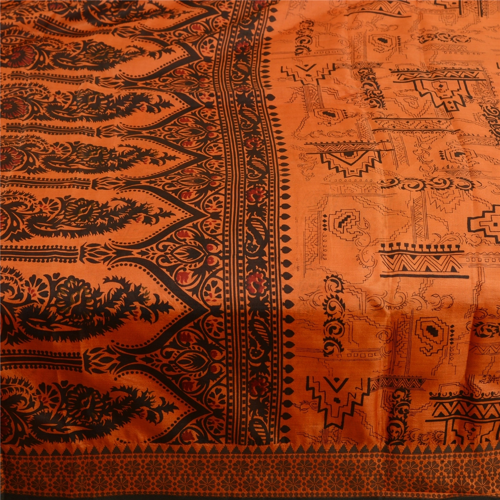 Sanskriti Vintage Orange Indian Printed Sarees Pure Silk Sari Soft Craft Fabric, PR-59451-Orange-Printed Floral Design-Pure Silk-3