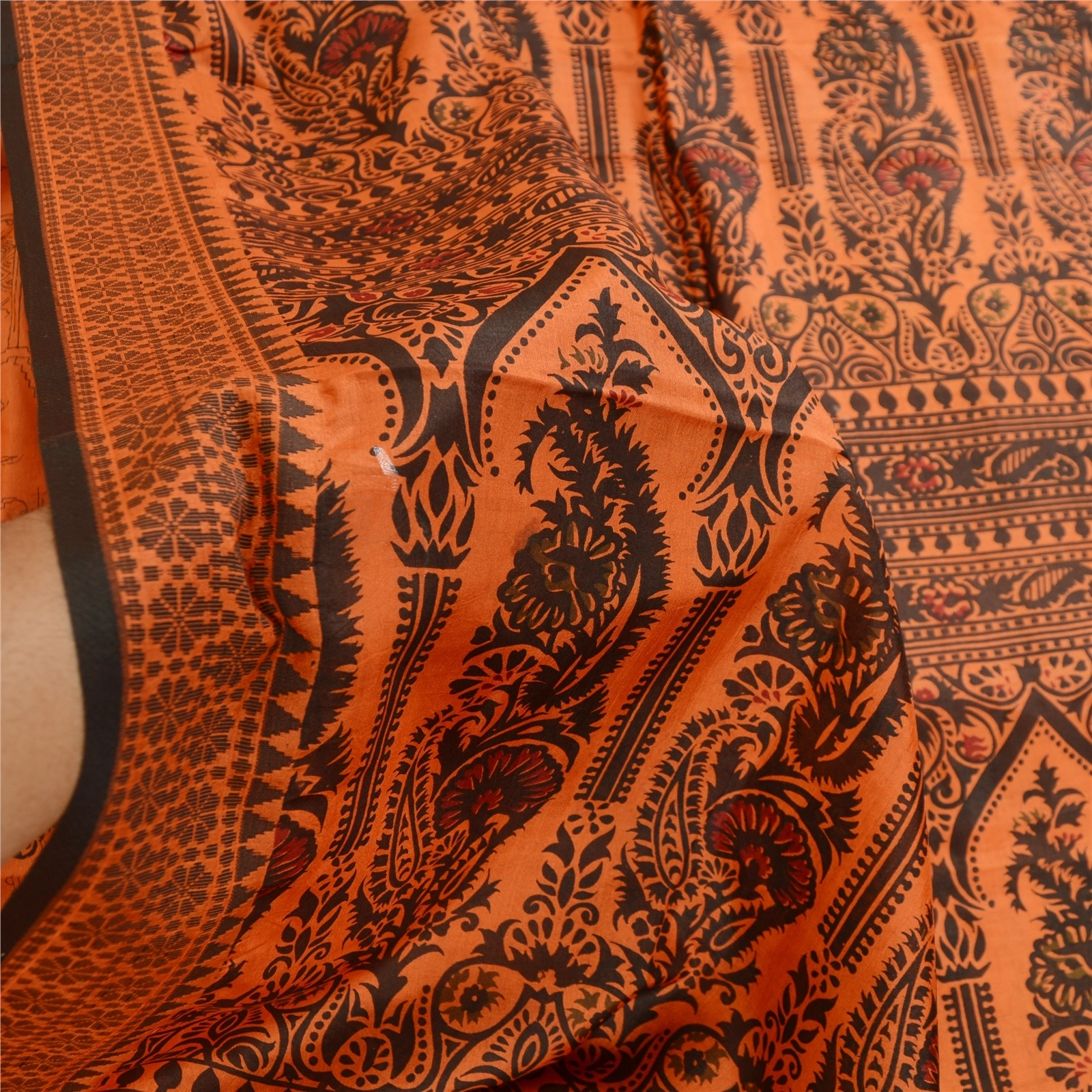 Sanskriti Vintage Orange Indian Printed Sarees Pure Silk Sari Soft Craft Fabric, PR-59451-Orange-Printed Floral Design-Pure Silk-5