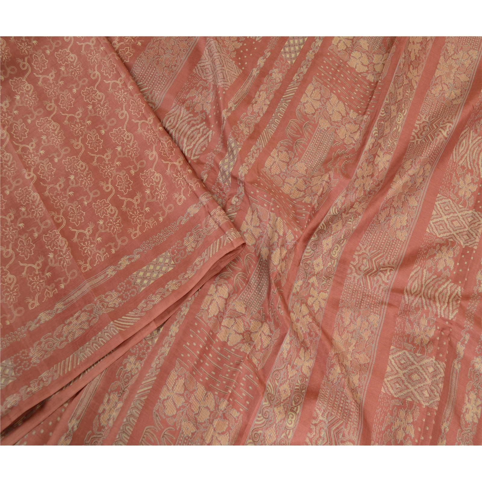 Sanskriti Vintage Dusty Pink Indian Printed Sarees Pure Silk Sari Craft Fabric, PR-59453-Dusty Pink-Printed Floral Design-Pure Silk-2