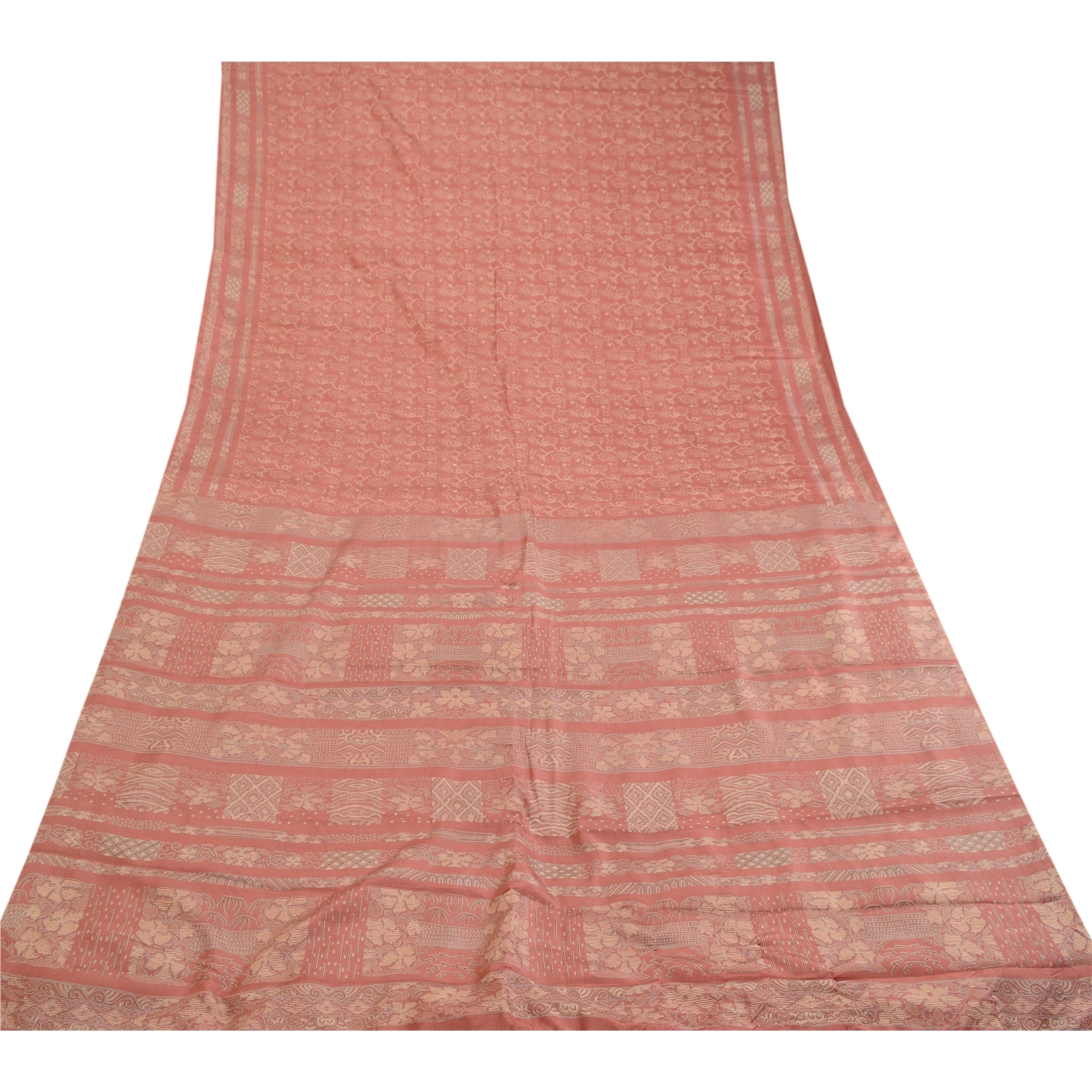 Sanskriti Vintage Dusty Pink Indian Printed Sarees Pure Silk Sari Craft Fabric, PR-59453-Dusty Pink-Printed Floral Design-Pure Silk-7